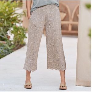 Sundance Menara Eyelet Culotte Pants in Tan
